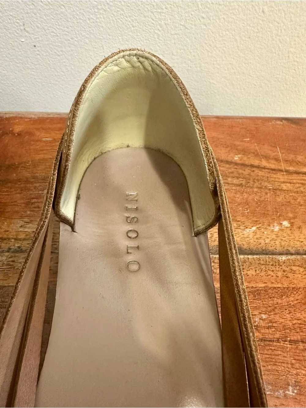 Nisolo Huarache Slip On Sandals in Almond Handwoven Leather Size 7